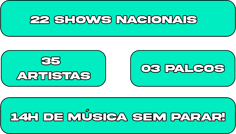 20 SHOWS, 3 PALCOS E 14h de música